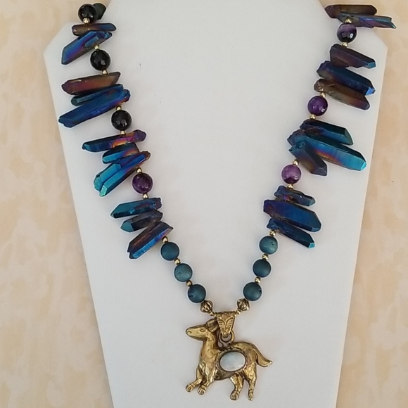 Hand Crafted Boho Tribal Moonstone Tibetan Rainbow Crystal Druzy Agate Necklace - Picture 13 of 16